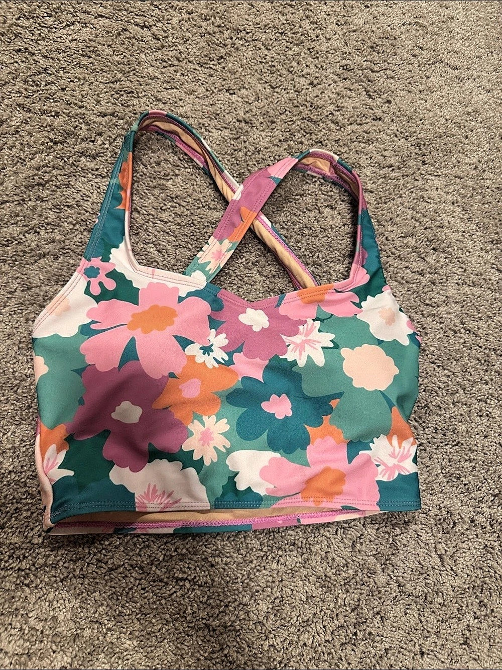LIVY & KATE Sunshine Floral High Tide Crop Bikini Top Pink & Green Small